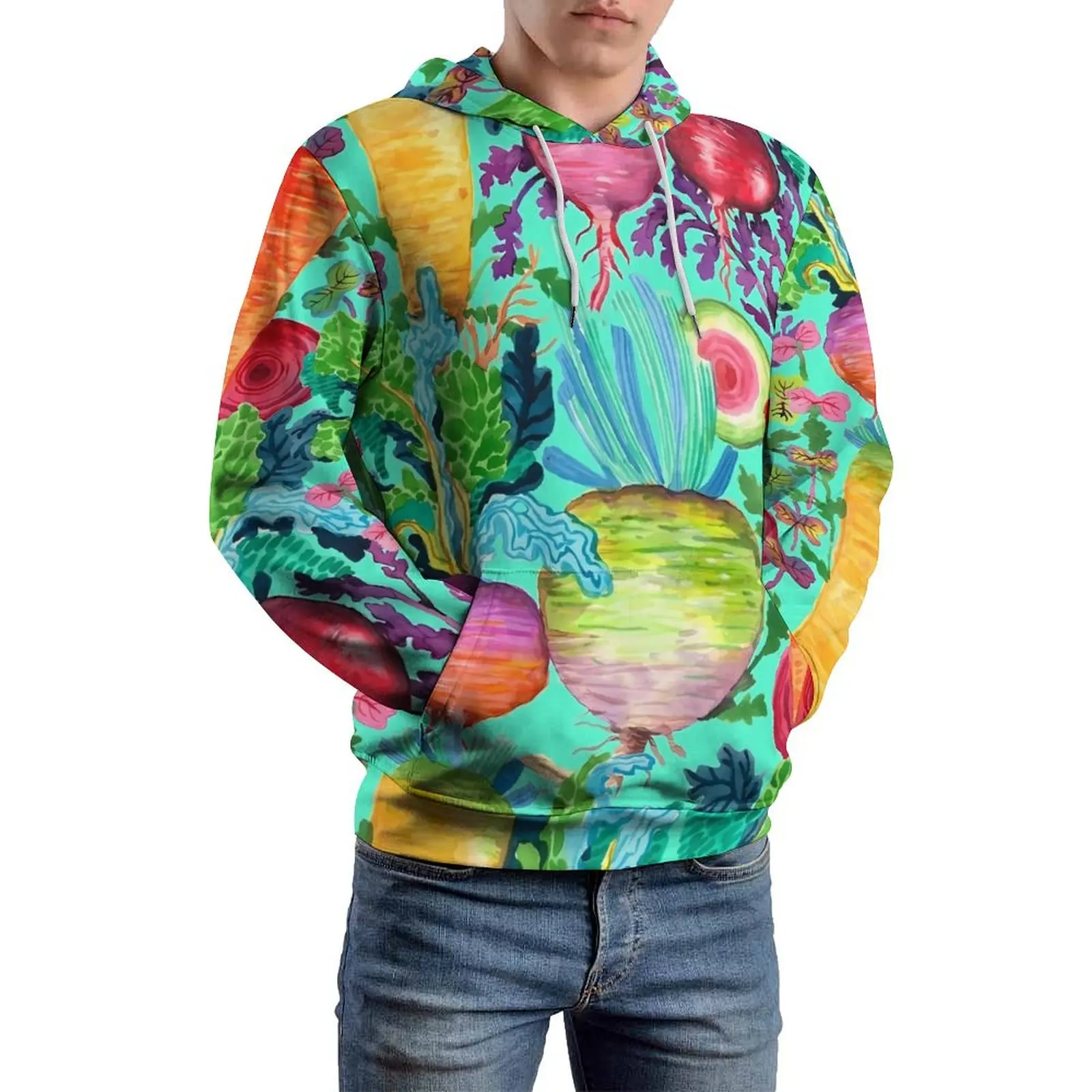 Colorful Radishes Loose Hoodies Vegetable Print Y2k Pullover Hoodie Male Long Sleeve Oversized Korean Fashion Pattern Clothes