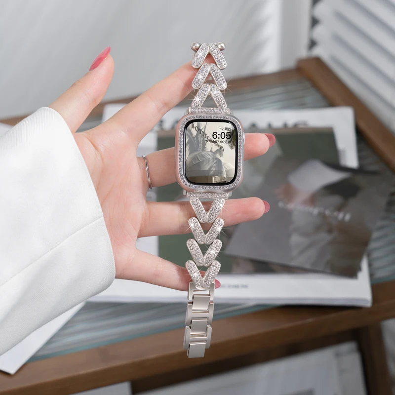 

Diamond Strap for Apple Watch 10 9 8 Band 46mm 42mm 41mm 45mm 40mm 44mm Women Luxury Metal Bracelet iWatch Series 7 Se 6 5 Ultra