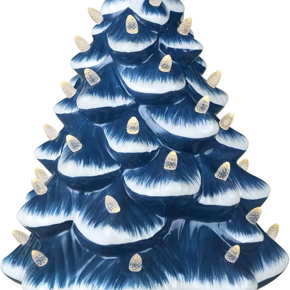 

Vintage 14 Blue Ceramic Tree with White LED Lights and Star for Holiday Decor with Timer