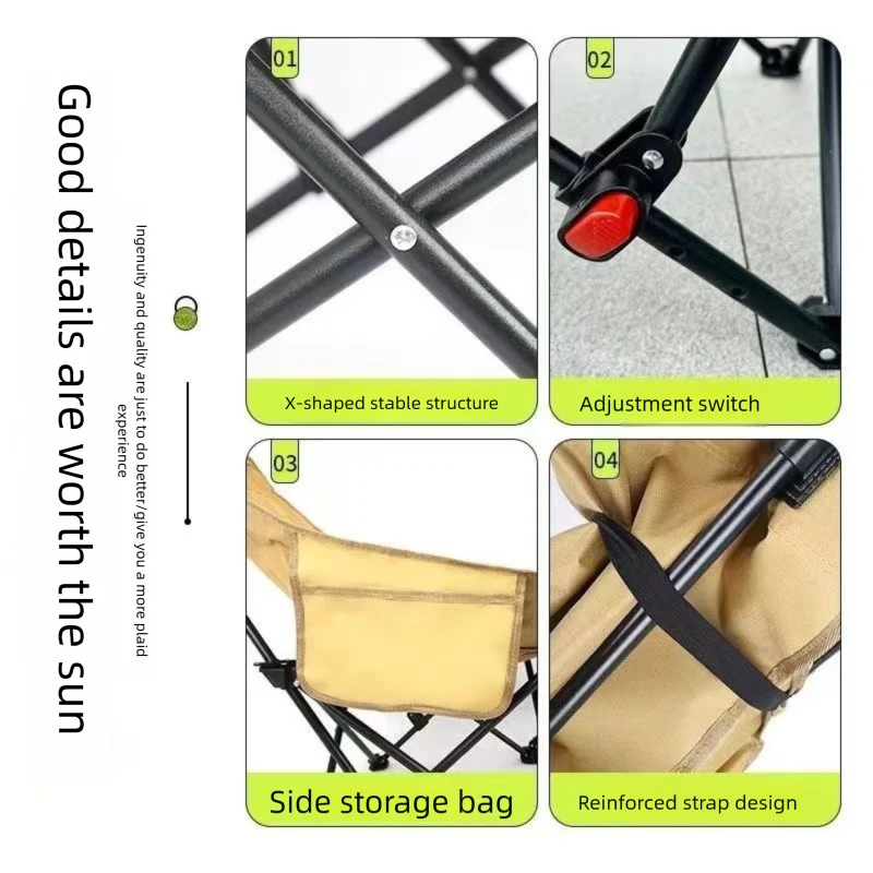 Cadeira dobrável portátil lua assento acolchoado encosto ajustável para parques de acampamento ao ar livre ferro móveis de jardim carry case