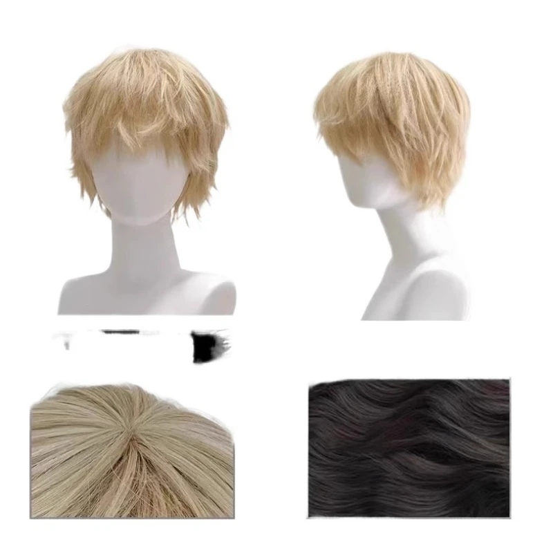 

Japanese cos natural fluffy men's daily full head wig men's short hair differential broken cover platinum