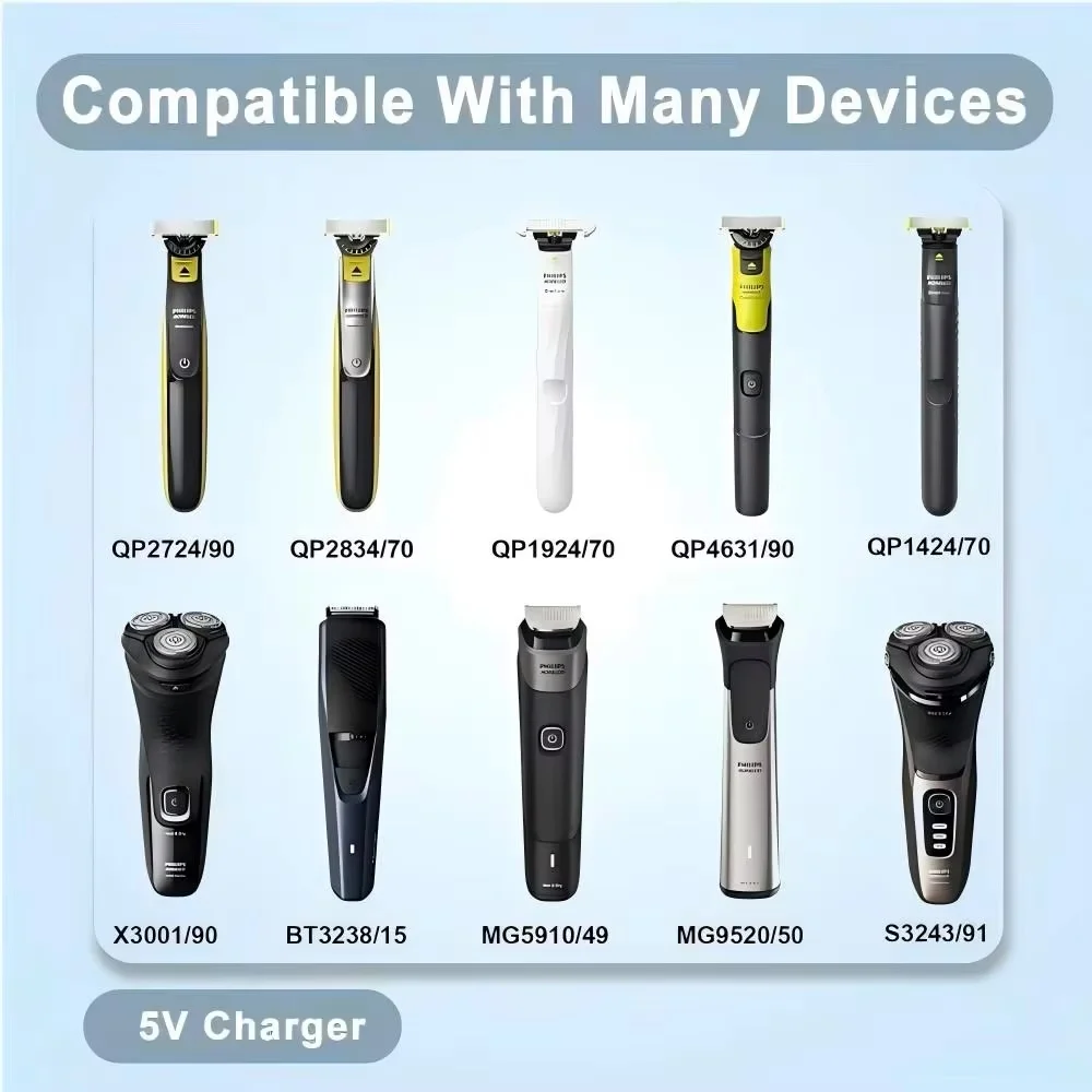 5V Type-C Shaver Adapter Charging Converter for Philips One Blade QP2724 QP2834 QP4530 QP1924 MG5910 with Charging Indicator