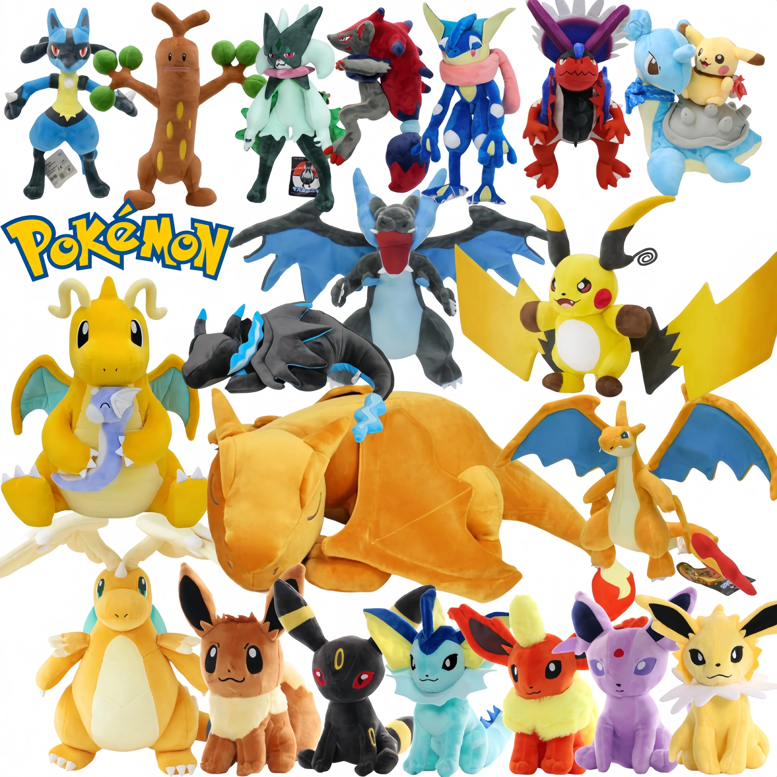 Kawaii Cartoon Plush Set Rayquaza Charizard Eeveelutions Lucario Greninja Soft Mega Raichu XY Evolution Dragonite Stuffed Doll