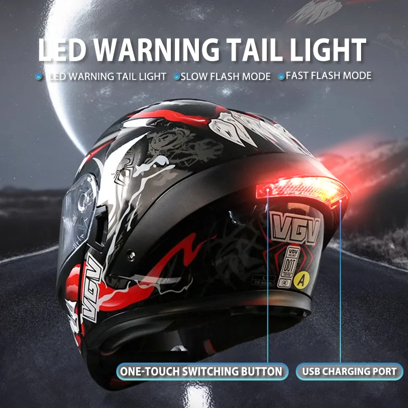 Unisex Four Season Motorcycle Helmet Flip up helmet with Tail Light Electric Vehicle Safety Gear for Men And Women Helmet