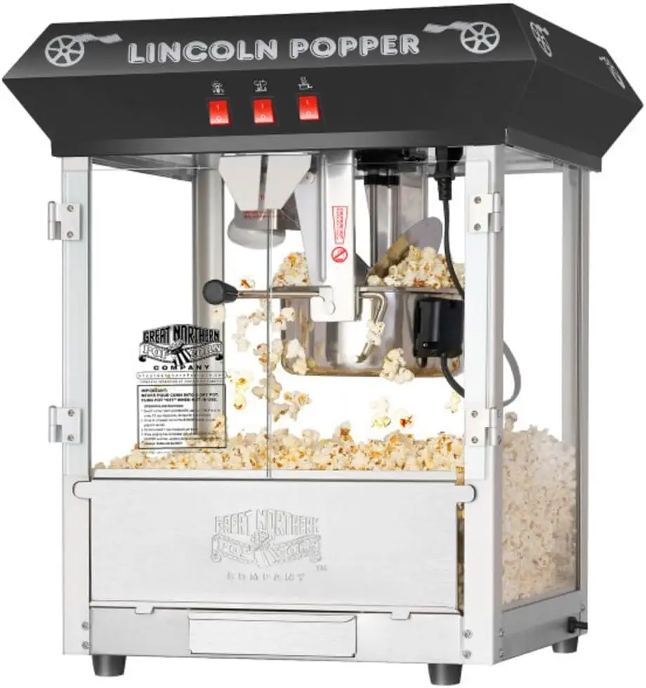 

Lincoln Popcorn Machine - 8oz Popper with Stainless-Steel Kettle, Reject Kernel Tray, Warming Light and Accessories by Great