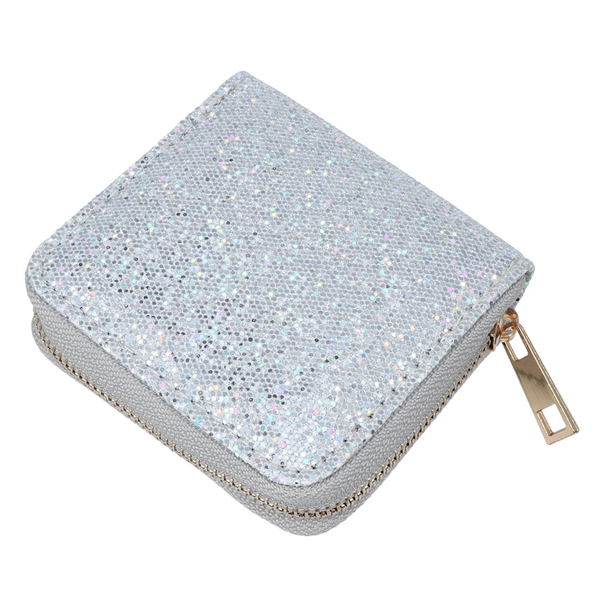 

Glitter Coin Purse Silver Pattern Zippered Small Wallet For Women Girls Lightweight Candy Key Storage Bag Minimalist Shiny