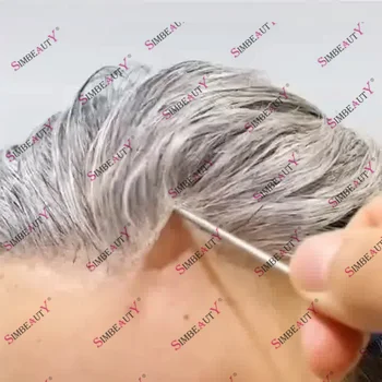 Délié naturel cheveux humains 1B80 1B40 gris noir cheveux peau mince Poly hommes toupet Durable injecté 100% prothèse de cheveux humains