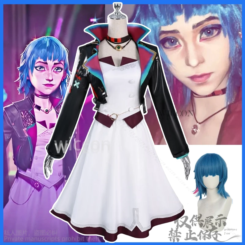 Anime Spiel LOL Arcane Jinx Cosplay Kostüm Party Tanz Kleid Lolita Perücken Für Mädchen Frau Halloween Weihnachten Cos Angepasst