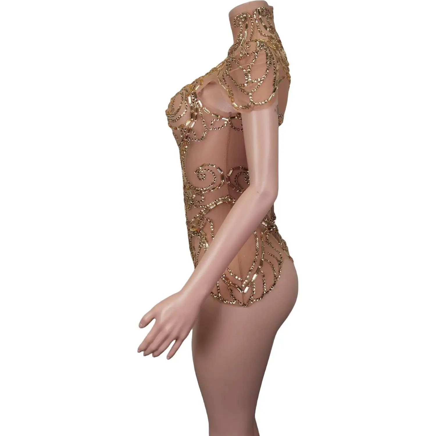 Women See Through Crystal Bodysuit Club Birthday Leotard Dancer Playsuit Performance Wear Sexy Mesh Rhinestone Jumpsuit Yangjiao