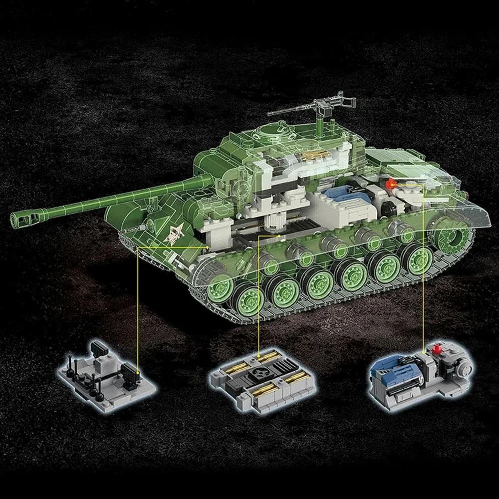 Bloc de construction de char moyen militaire WW2 M26 Pershing, avec 4 figurines, arme de char lourd, jouet d'assemblage à collectionner, cadeau pour enfants, nouvelle collection