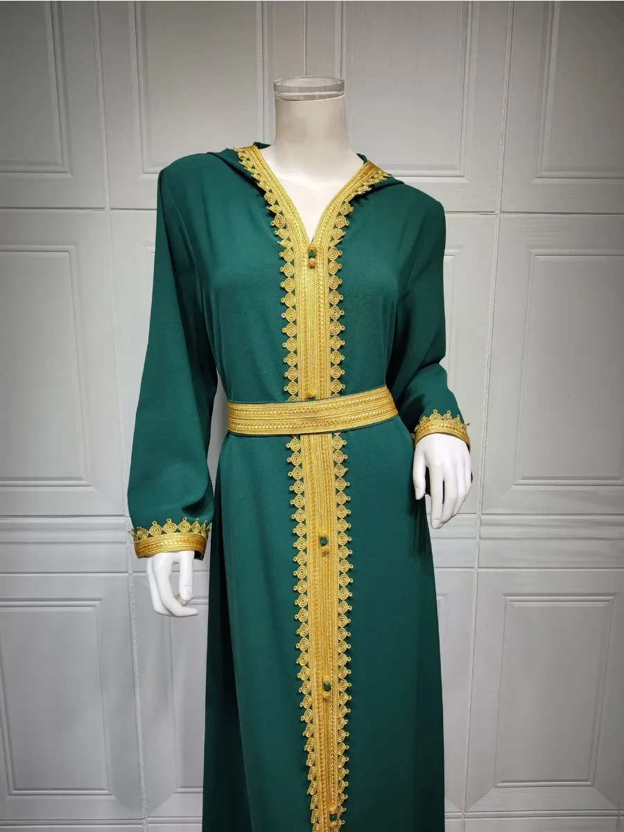 Eid Muslim Hooded Dress Women Muslim Abaya Dubai Green Plus Size Vestidos Maxi Turkey Prayer Islamic Clothing Lady Long Dresses