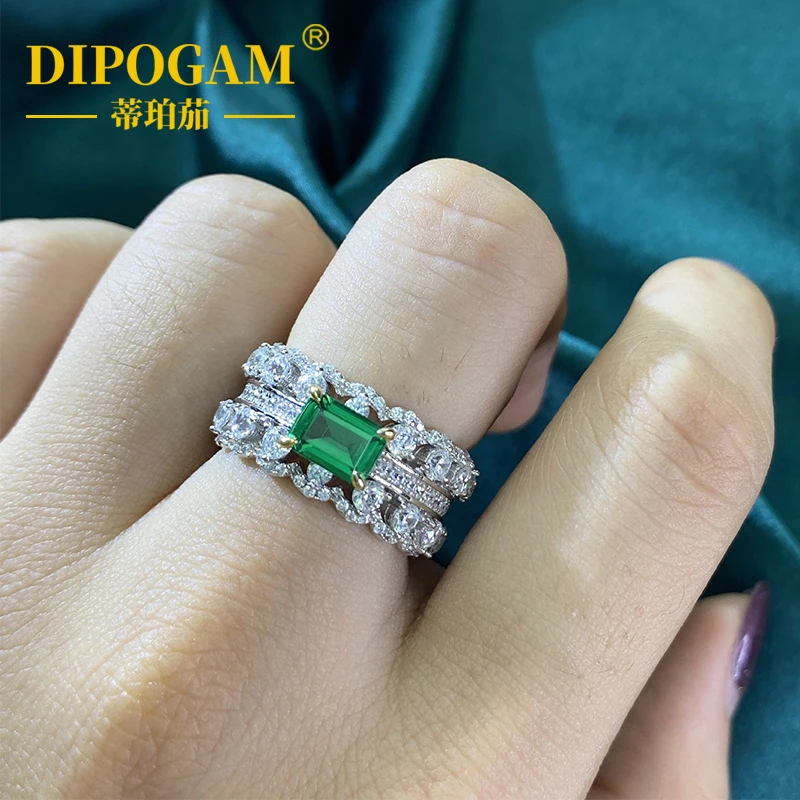 

Двухрядное кольцо с бриллиантами, серебро S925, инкрустированное изумрудно-зеленым камнем, импортный муассанит, женское кольцо для пары, свадебный подарок