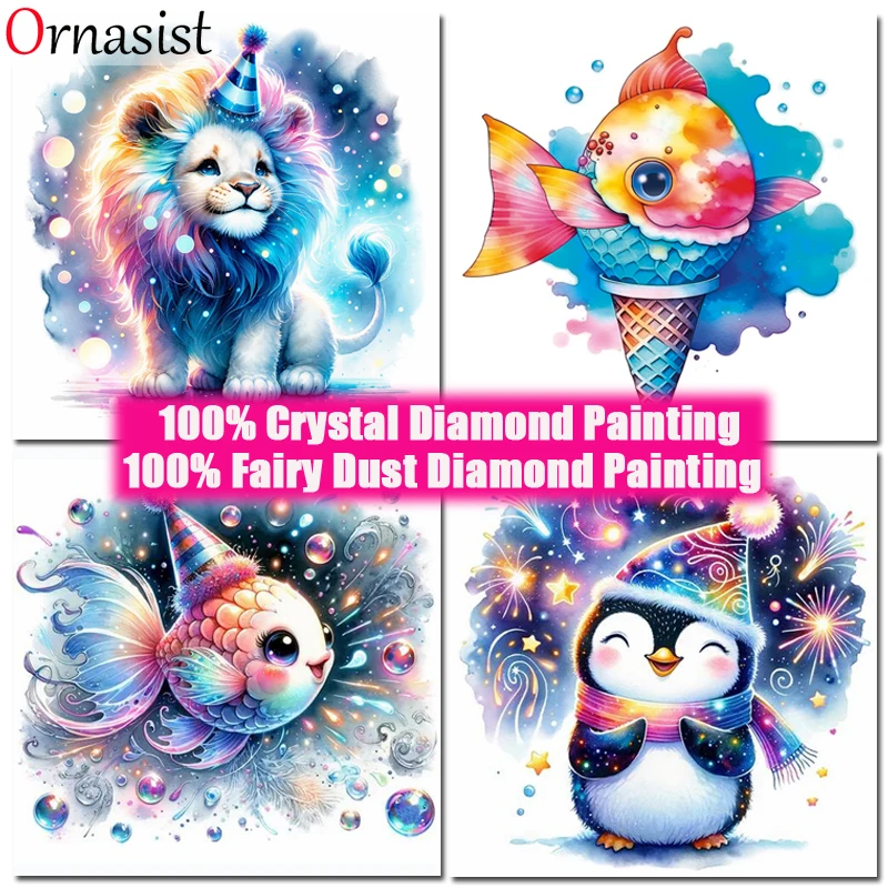 Diy Full Fairy Dust Drill Crystal  AB Diamond Painting Cross Stitch Color Lion Embroidery Mosaic Animal Home Decor Needlework