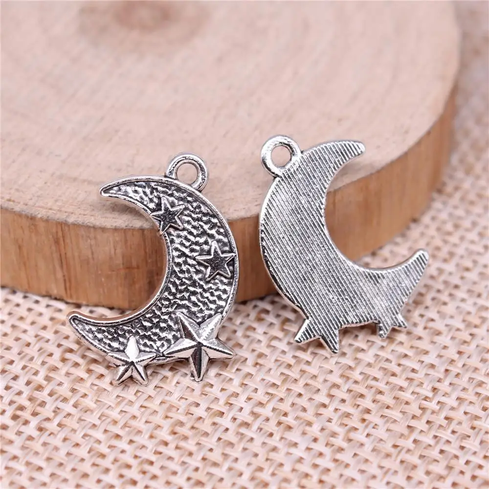 20pcs Charms 22x16mm Star And Moon Charms For Jewelry Making DIY Jewelry Findings Antique Silver Plated Charms Pendant