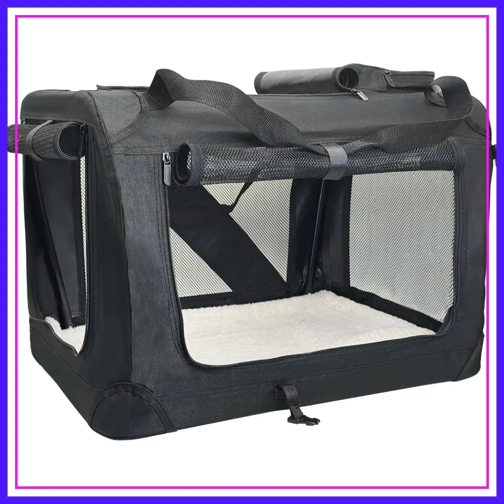 

Large Cat Carrier for 2 Cats, 24"x17"x17" Soft Dog Crate Collapsible Portable Travel Pet Carrier Bag Durable Breathable Foldable for Cats Puppy Under 45 Lbs Black