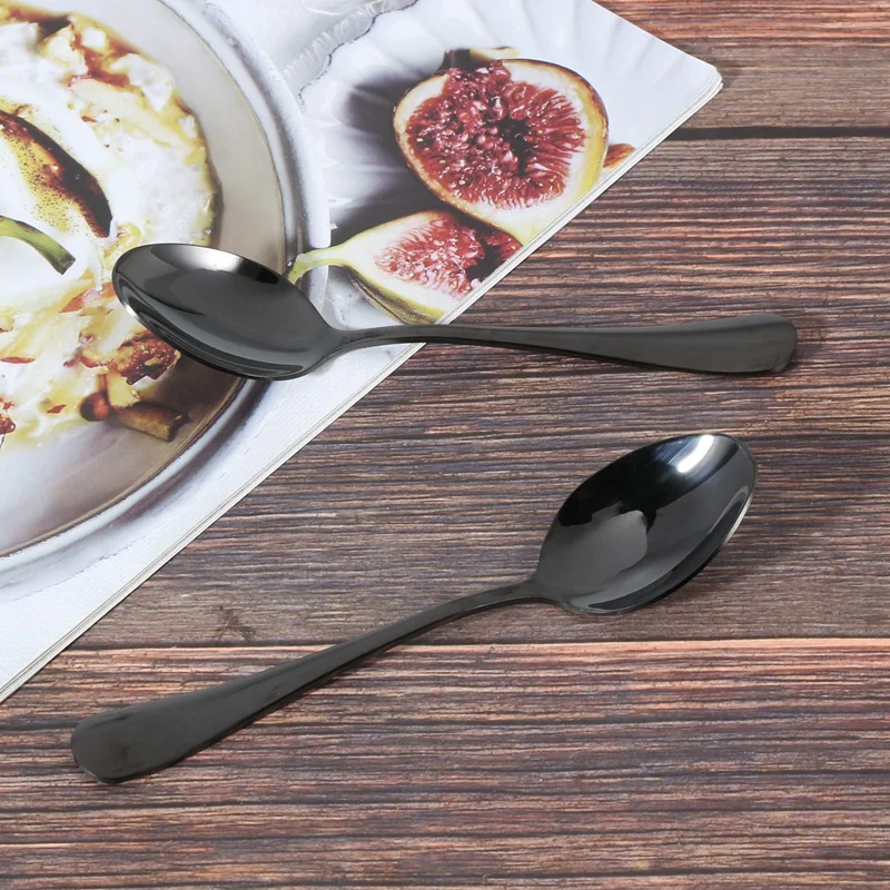 Black Teaspoons Teaspoons, Mini Stainless Steel Cake Spoons, Scoop For Ice Cream , Small Teaspoons For Dessert, Set Of 6 (Black