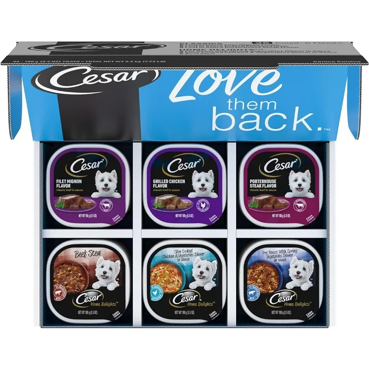 CESAR Adult Wet Dog Food HOME DELIGHTS & Classic Loaf in Sauce Variety Pack, 3.5 oz. Easy Peel Trays, 36 Count