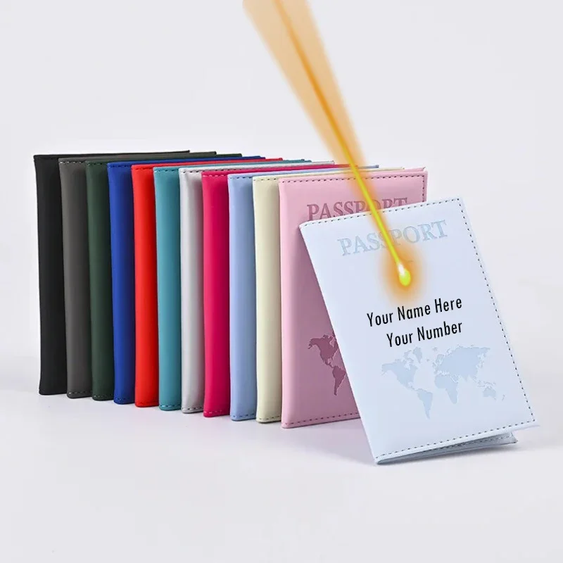 Personalized Name Small Mini PU Leather Passport Holder for Travel Slim Custom Name Passport Cover Business Card Holder Case