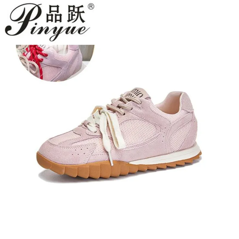 

Женские повседневные кроссовки из натуральной кожи, женские сетчатые массивные новые однотонные осенние модные нескользящие красочные туфли, женские туфли на плоской подошве 40