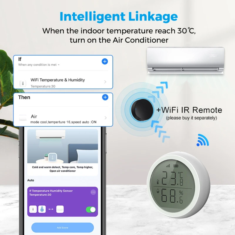 TNCE Tuya WIFI/ZigBee Smart Home Temperature and Humidity Sensor  With LED Screen  APP Remote Control WorkWith Alexa Google Home
