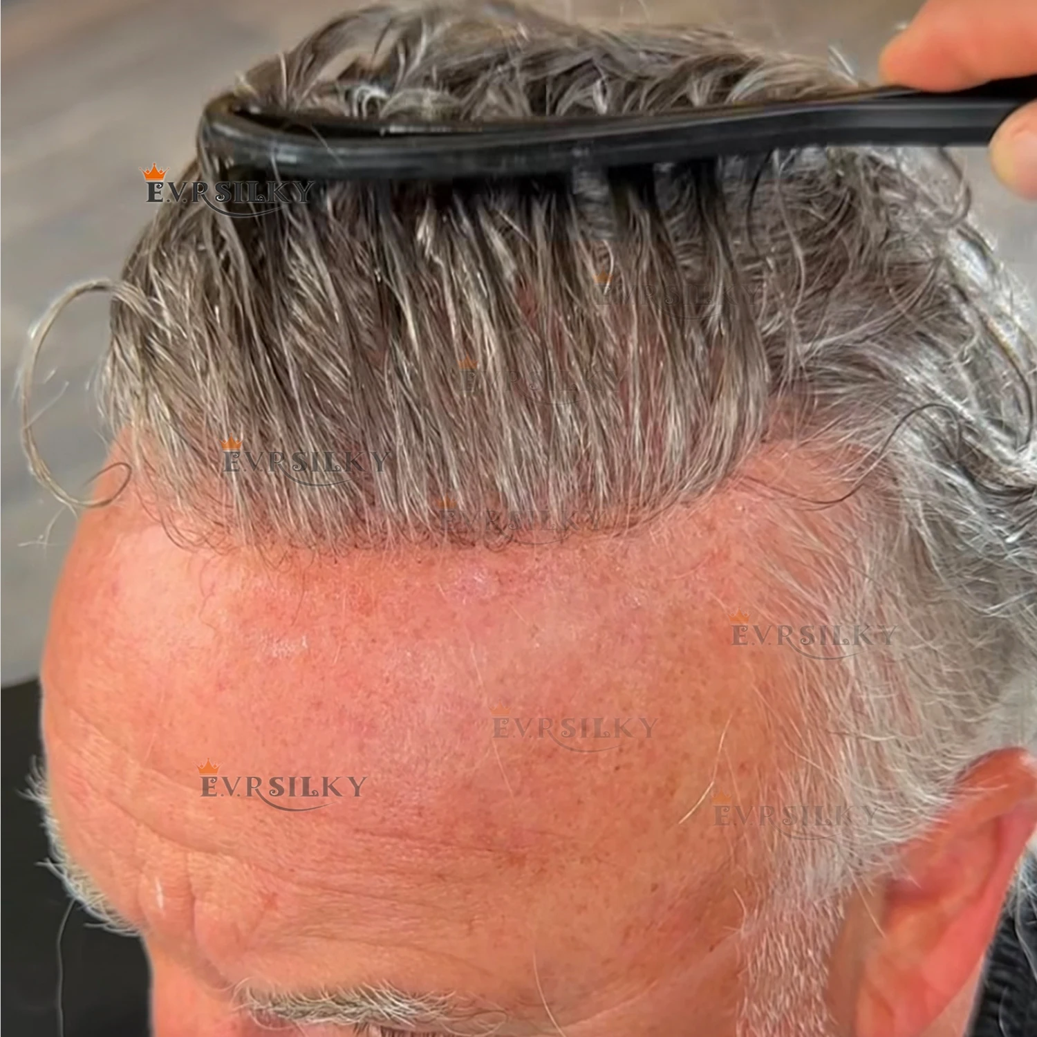 أشقر فاتح 80% كثافة غير مرئية 0.02 ملم جلد رقيق رمادي أسود 210 #   1B50 شعر مستعار للرجال 100% نظام صناعي للشعر البشري #2