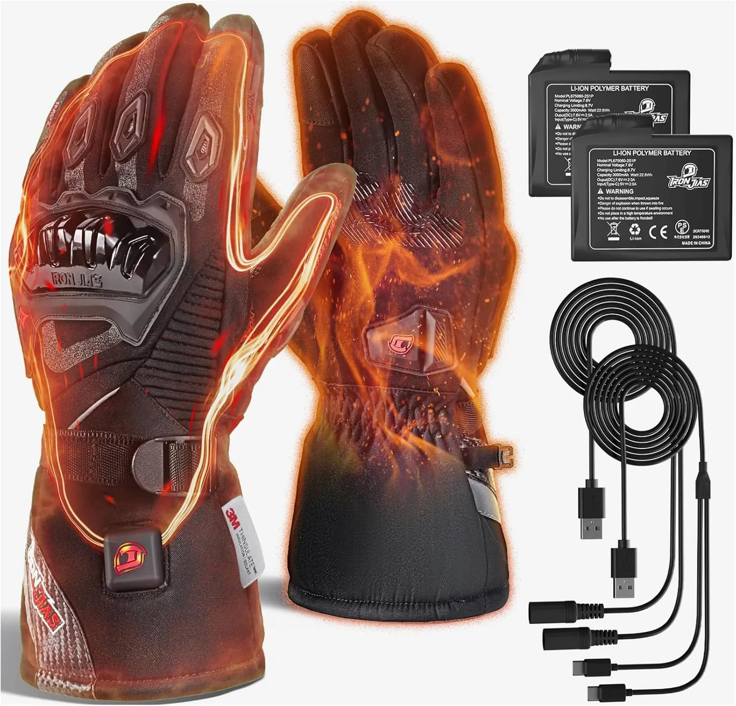 

Heated Motorcycle Gloves 7.6V 3000mAh Rechargeable Battery Waterproof Touchscreen Winter Gloves with Smart Temperature Control Dual-Power System L