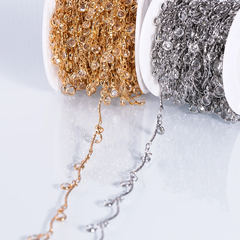 1 Meter Clear Crystal Round Beaded Copper Chain Suitable for DIY Necklace Bracelet Costume Jewelry Making Accessories