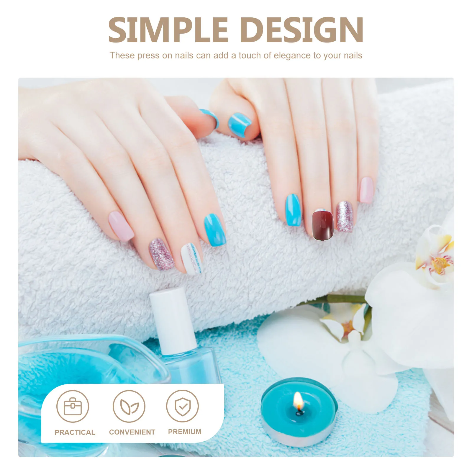 

1 set Gold Foil Press On Fake Nails Medium Length Ballet Tips Easy Apply Long Wear Nail Salon Home DIY Party Wedding Birthday