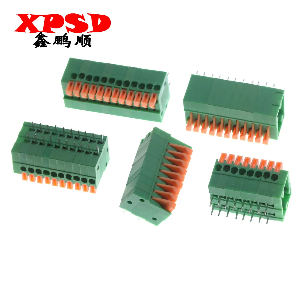 10Pcs 2.54mm Pitch KF141V KF141R Push-in Spring Screwless Terminal Block Straight/Bent Foot 1/2/3/4/5/6/7/8/9/10P PCB Connector