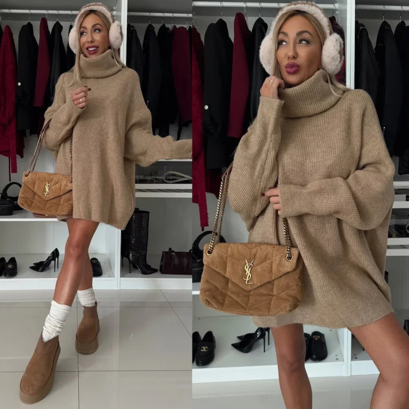 

New Autumn And Winter Women'S High Neck Long Sleeve Knitted Long Sweater Women'S Tops