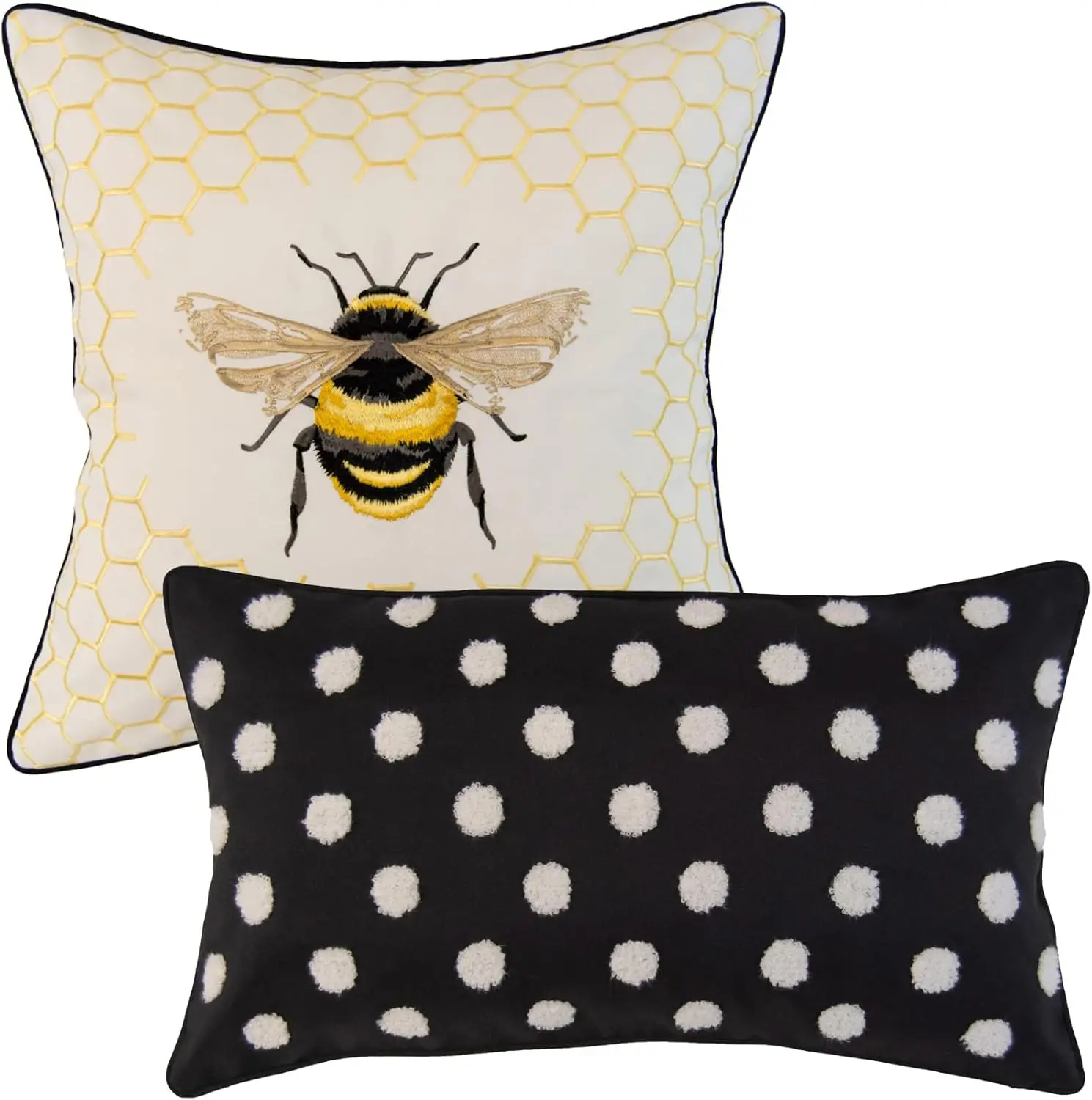 

2-Piece Wild One Patch Bee And Polka Dot Decorative Throw Pillow Set - Pillows For Couch, Sofa, Beds, And Chairs - Ludes 18"" X