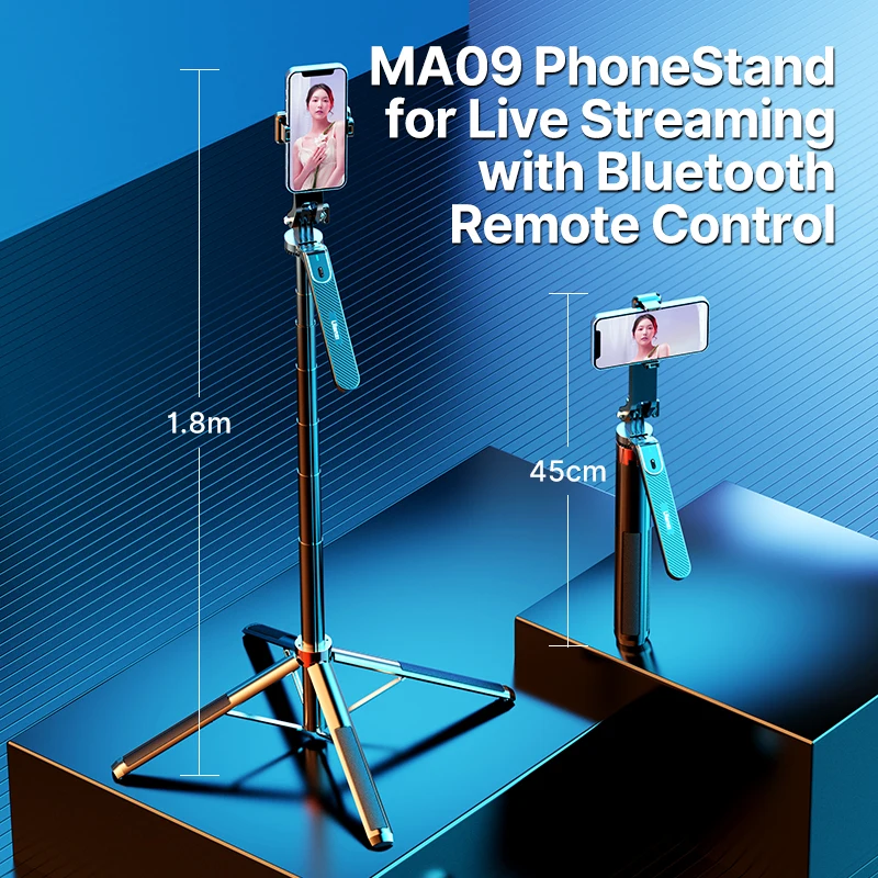 Ulanzi MA09 1.8M Tripod Stand with 10M Remote Control Phone Holder Stand with 360 Ballhead for Iphone Android Smartphone Camera