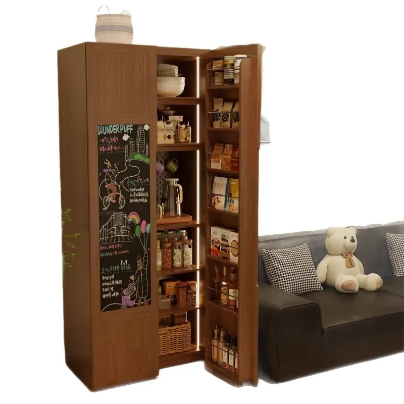 Solid wood dining side cabinet Small apartment household storage cabinet Kitchen locker Square rock slab Middle antique coffee
