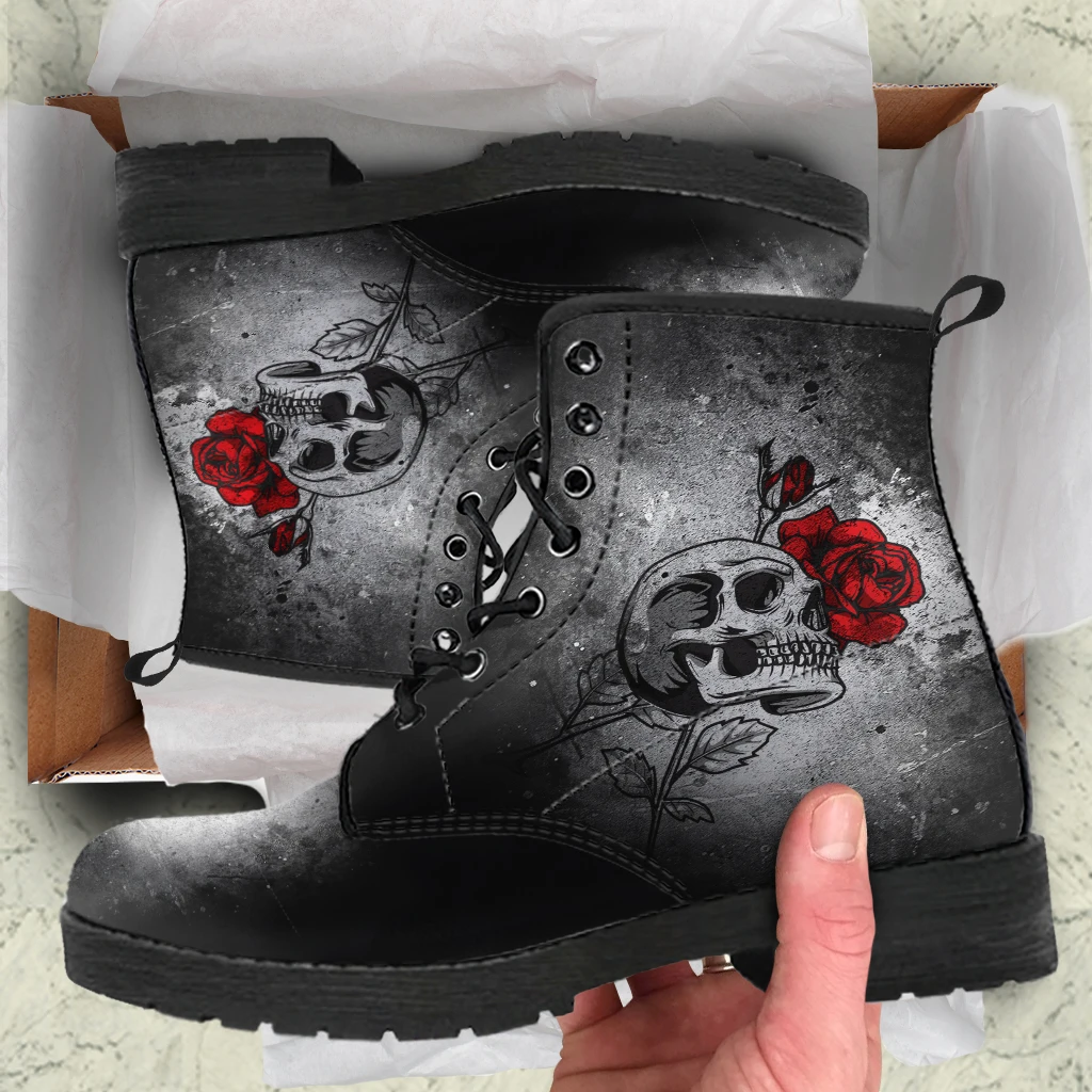 Skull Rose Print All Season Boots for Women Casual Ankle Female's Boot Temperament Sneaker Ruber Sole Booties Print On Demand