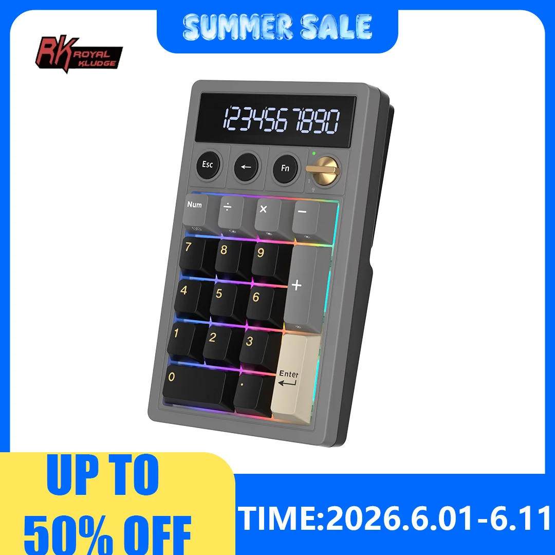 RK ROYAL KLUDGE M20 2.4G Wireless Numpad Keyboard Tri-Mode 17 Keys RGB Hot-Swappable Gasket Knob Calculator Keyboard PBT Keycap