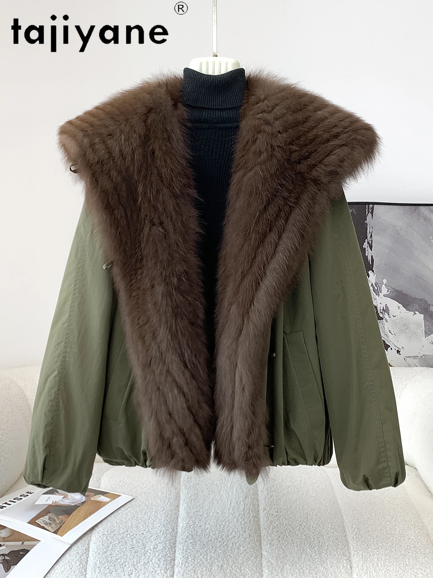 TAJIYANE معطف فرو الثعلب النساء عالية الجودة أوزة أسفل معاطف عادية أنثى سترة منفوخة الشتاء ملابس امرأة 2025 كردلة نسائية