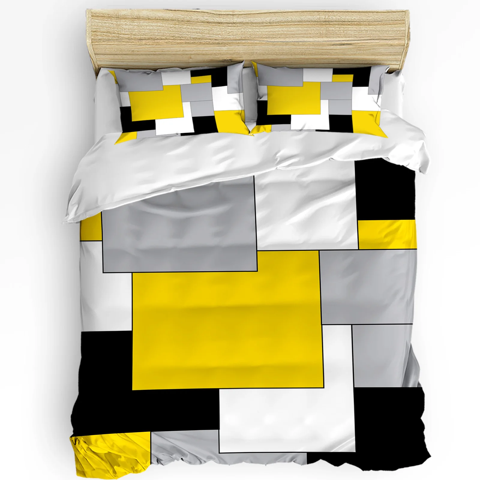 

Yellow Grey Black Patchwork Abstract Art Medieval Style Duvet Cover Pillow Case Bedding Set Quilt Cover Double Bed Home Textile