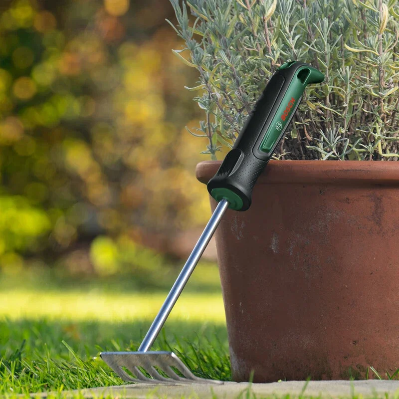 Bosch Hand Rake Ergonomic Design Soft Grip Handle Garden Hand Tools for Raking Weeding Clearing Garden Waste Debris