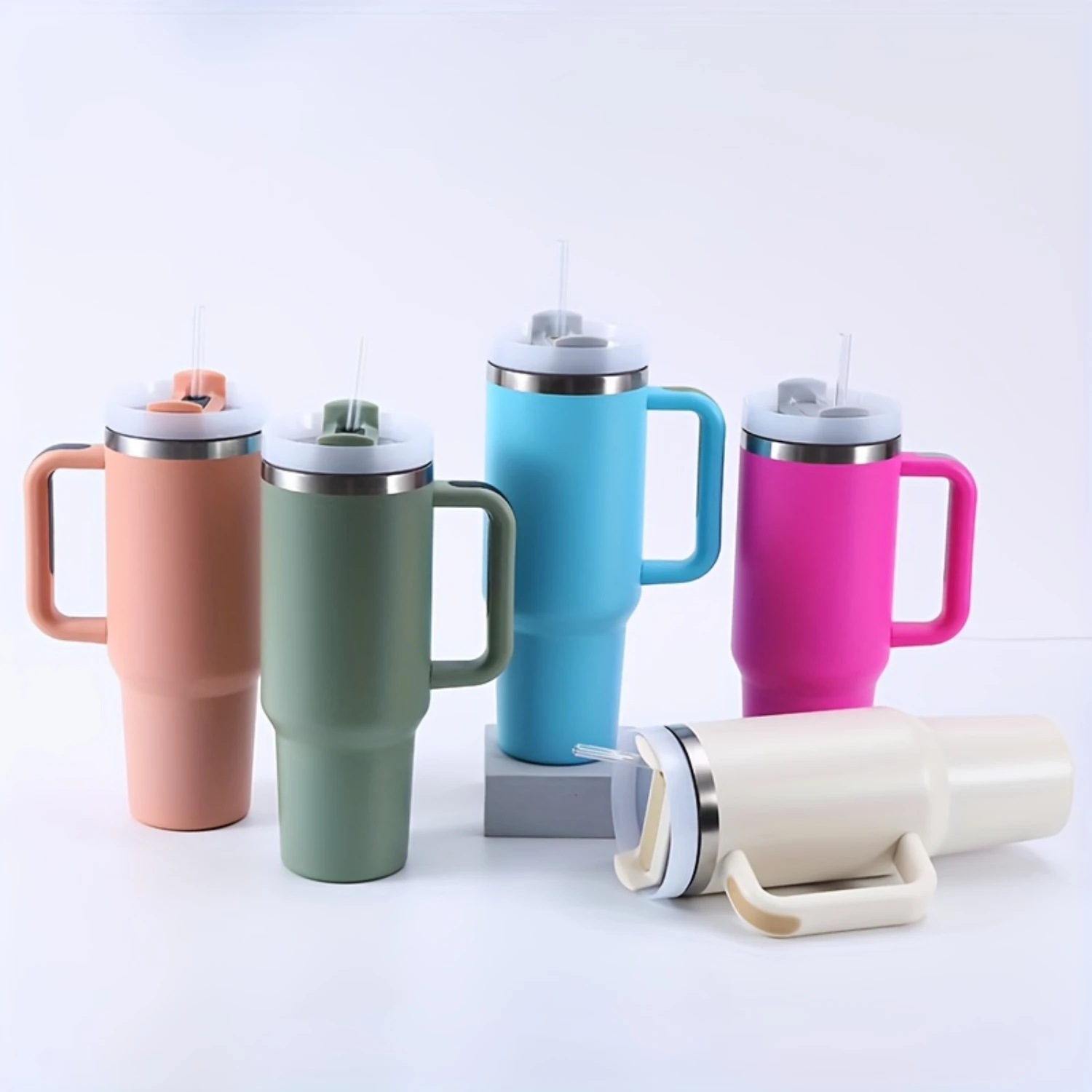 1pc, Tumbler With Lid And Straw, 40oz 304 Stainless Steel Insulated Water Bottle With Handle, Portable Drinking Cups, For Car, ,