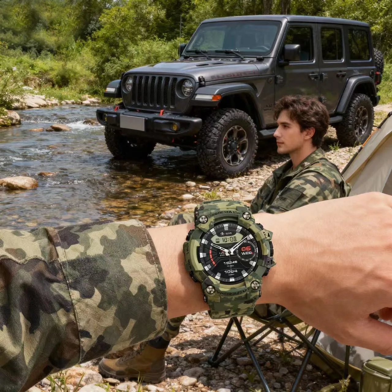 Men's Outdoor Sports Smartwatch Bluetooth Call Compass Waterproof Health Monitor Message Push with Flashlight