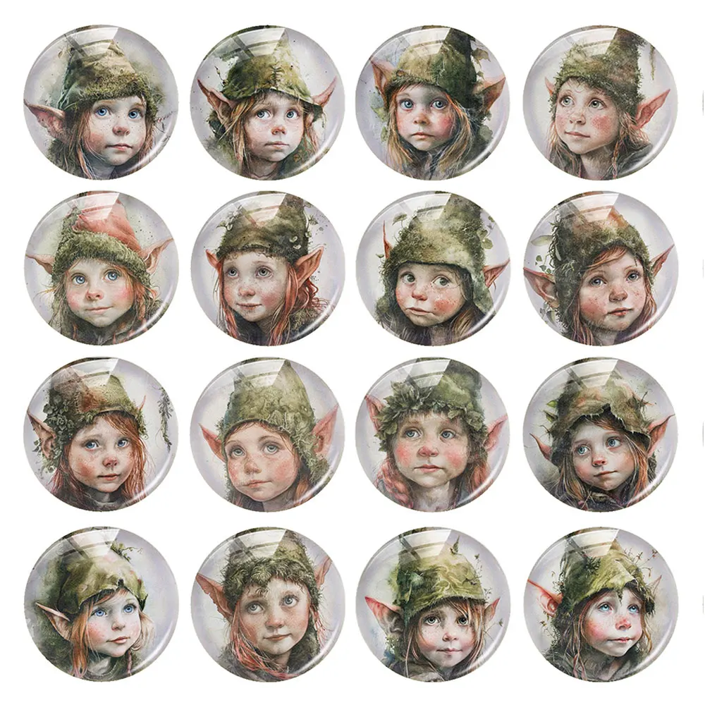 Random Mixed Round/Oval/Square Forest Elf Child Christmas Photo Glass Cabochon Flatback Demo Cameo For Diy Jewelry Making