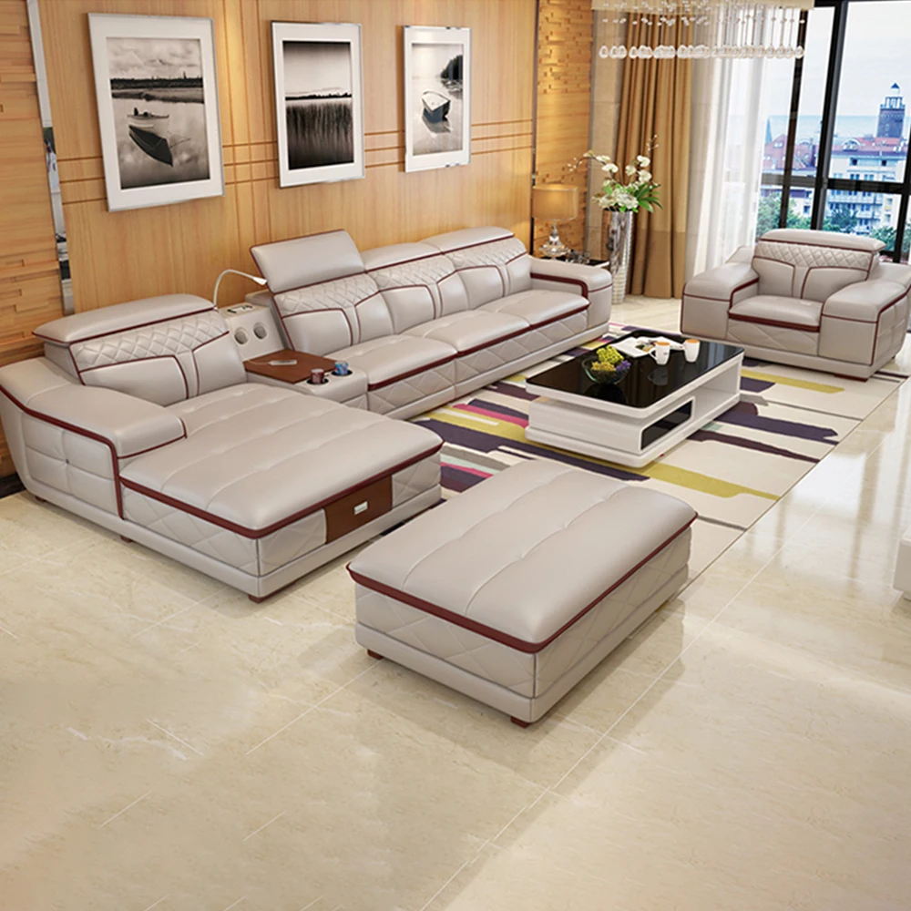 

Linlamlim Living Room Italian Leather Couches | Luxury L-Shaped Genuine Leather Sectional Sofa Sets with USB, Bluetooth Speaker