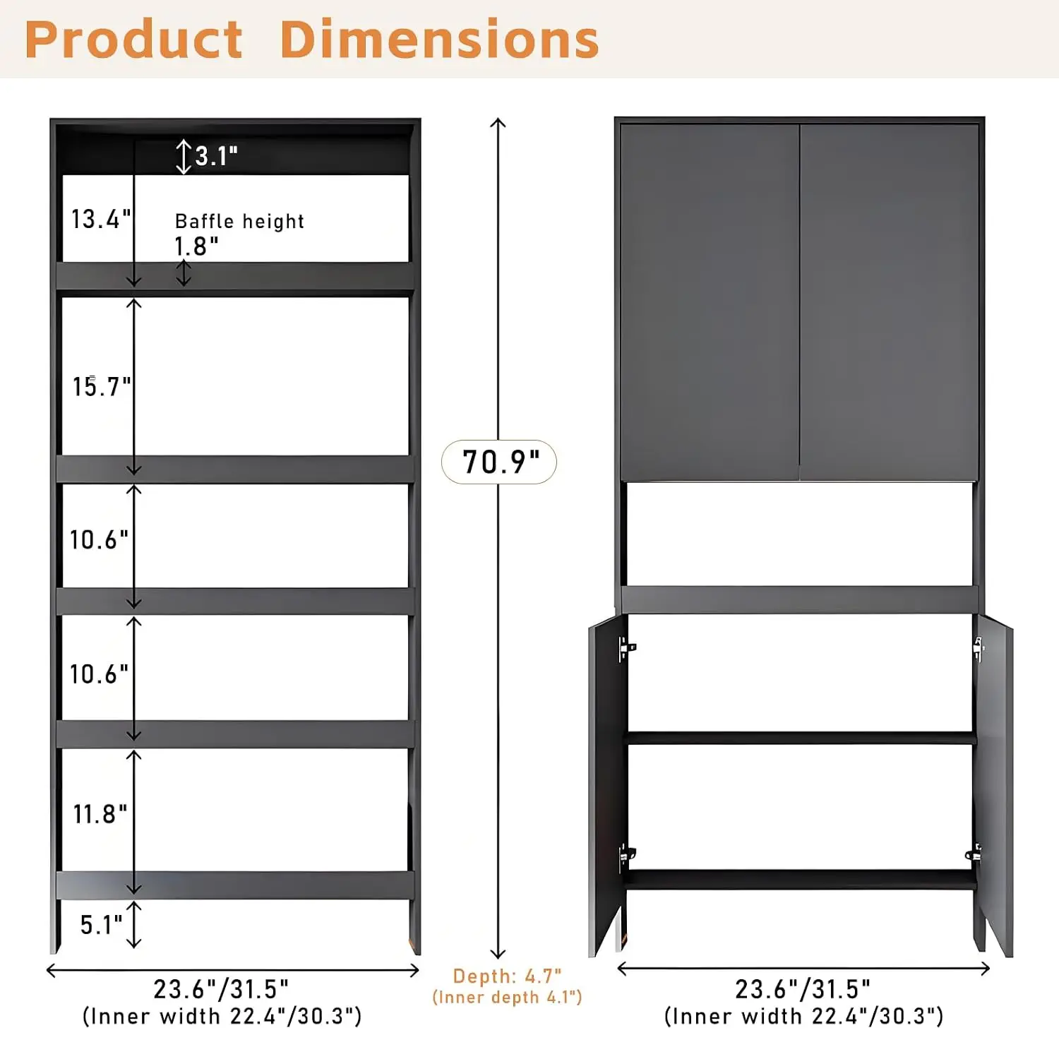 5-Shelf Wooden Storage Cabinet with Privacy Doors for Bedroom & Living Room, Customized