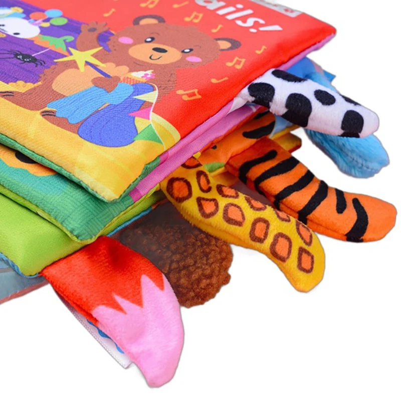 Montessori Baby Animal Tail Cloth Book Tear Can Bite Book Early Education Infant Cognitive Toys for 0-3 Years Old