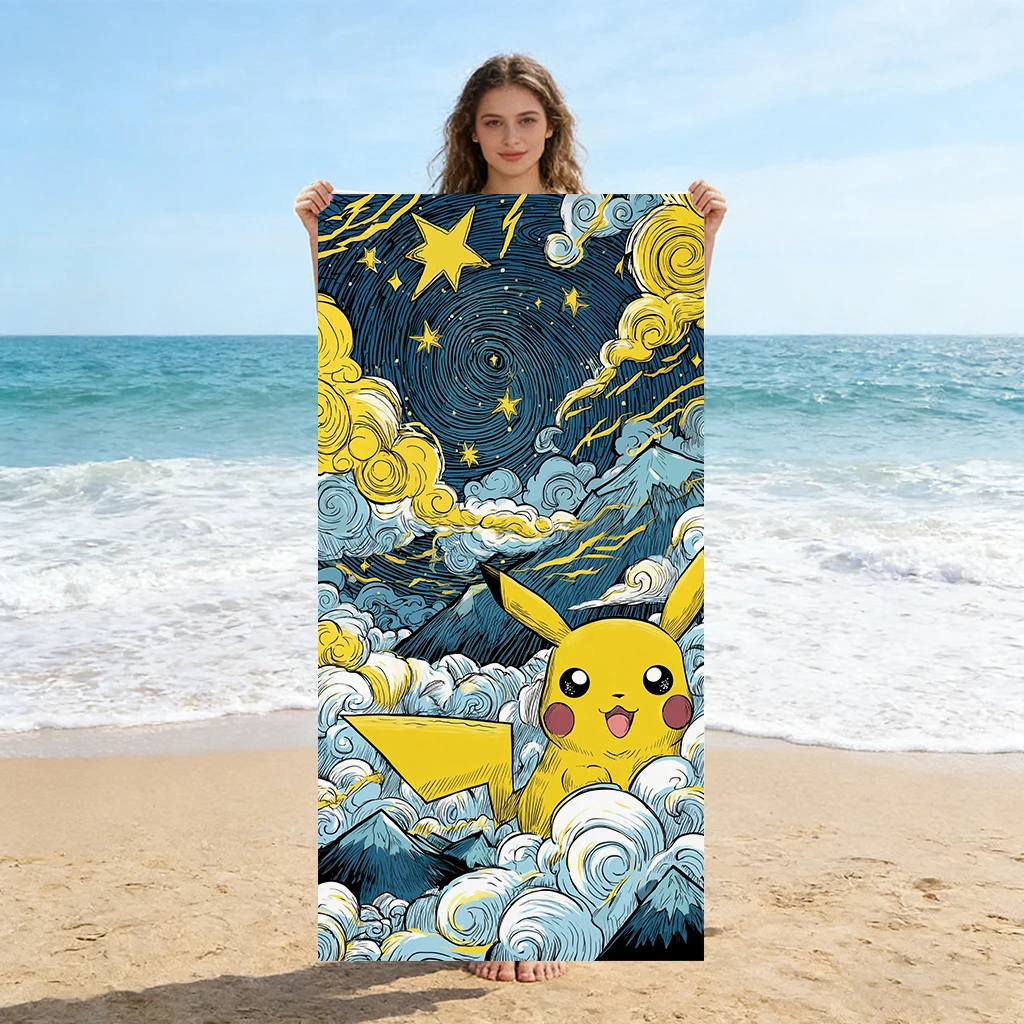 

Cute Pokemon Beach Towel Van Gogh Style Super Absorbent Bath Towel For Beach Pool Sport Yoga Home Travel Towel Gift for Friend
