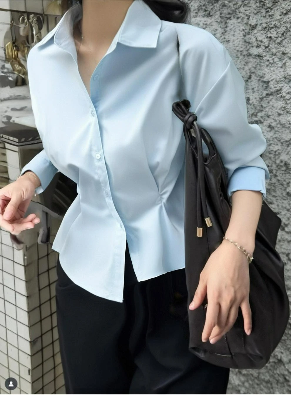 

New Blue Collar Irregular Women's Shirt Fashion Elegant Slim Waist Top