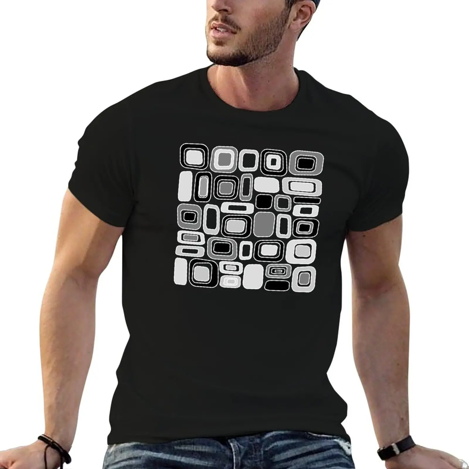 Black White Gray Mid Century Modern Geometric Print - Rectangles Squares T-Shirt cute tops man t shirt Short sleeve tee men