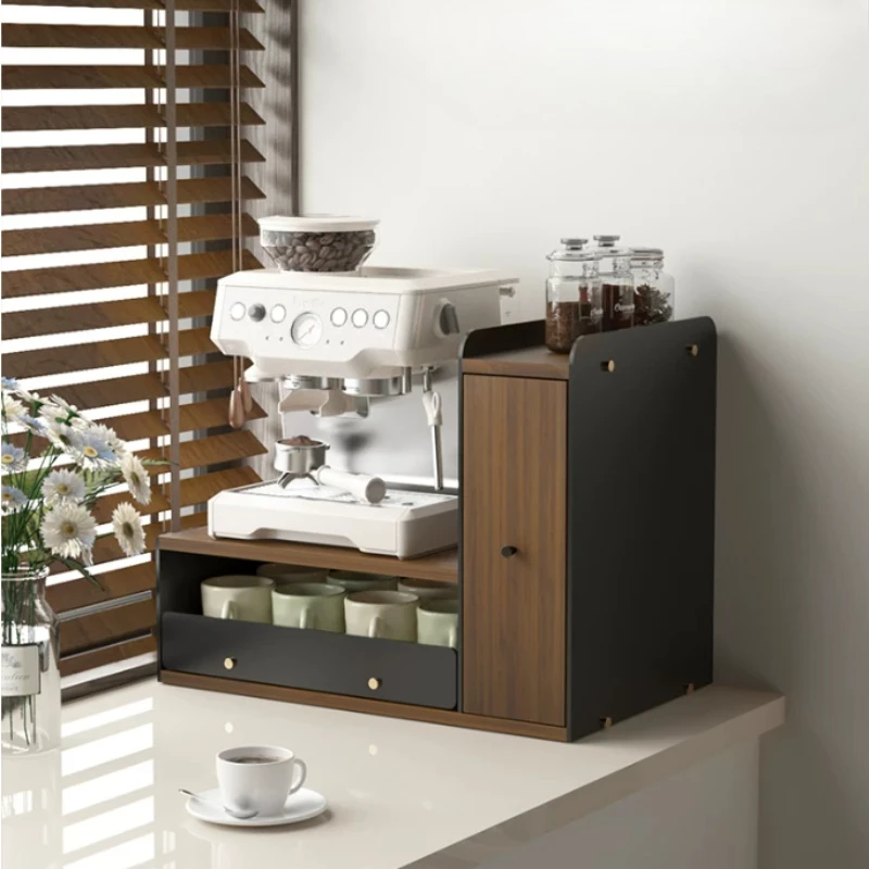 Bamboo Kitchen Coffee Machine Rack Water Bar Counter Pull-out Dust Desktop Drawer Type Mug Dining Table Dust Cup Storage Racks