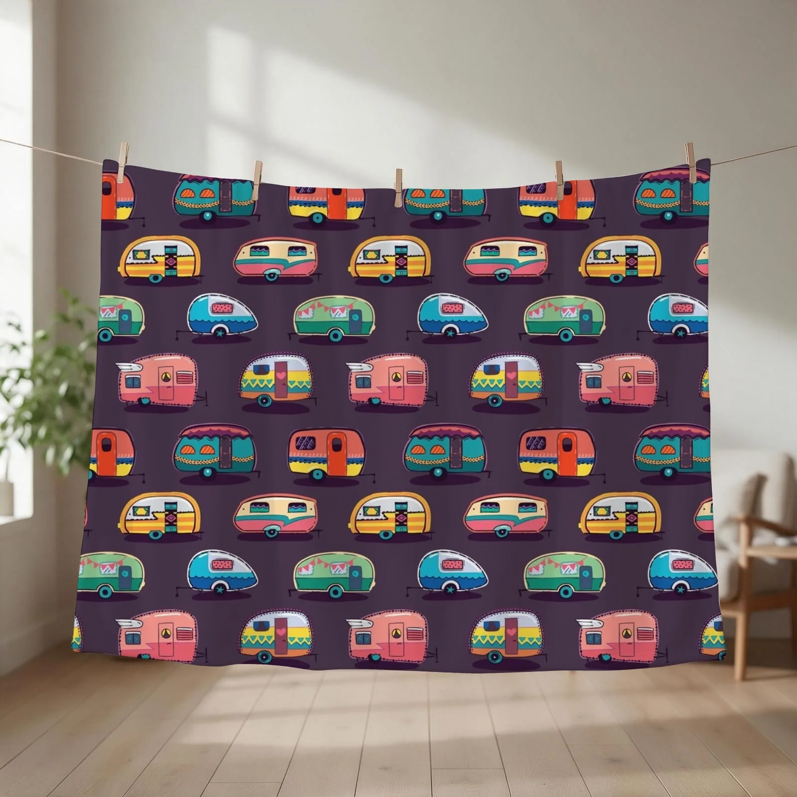 Happy camper Throw Blanket couch cozy soft plush fuzzy picnic outdoor blanket