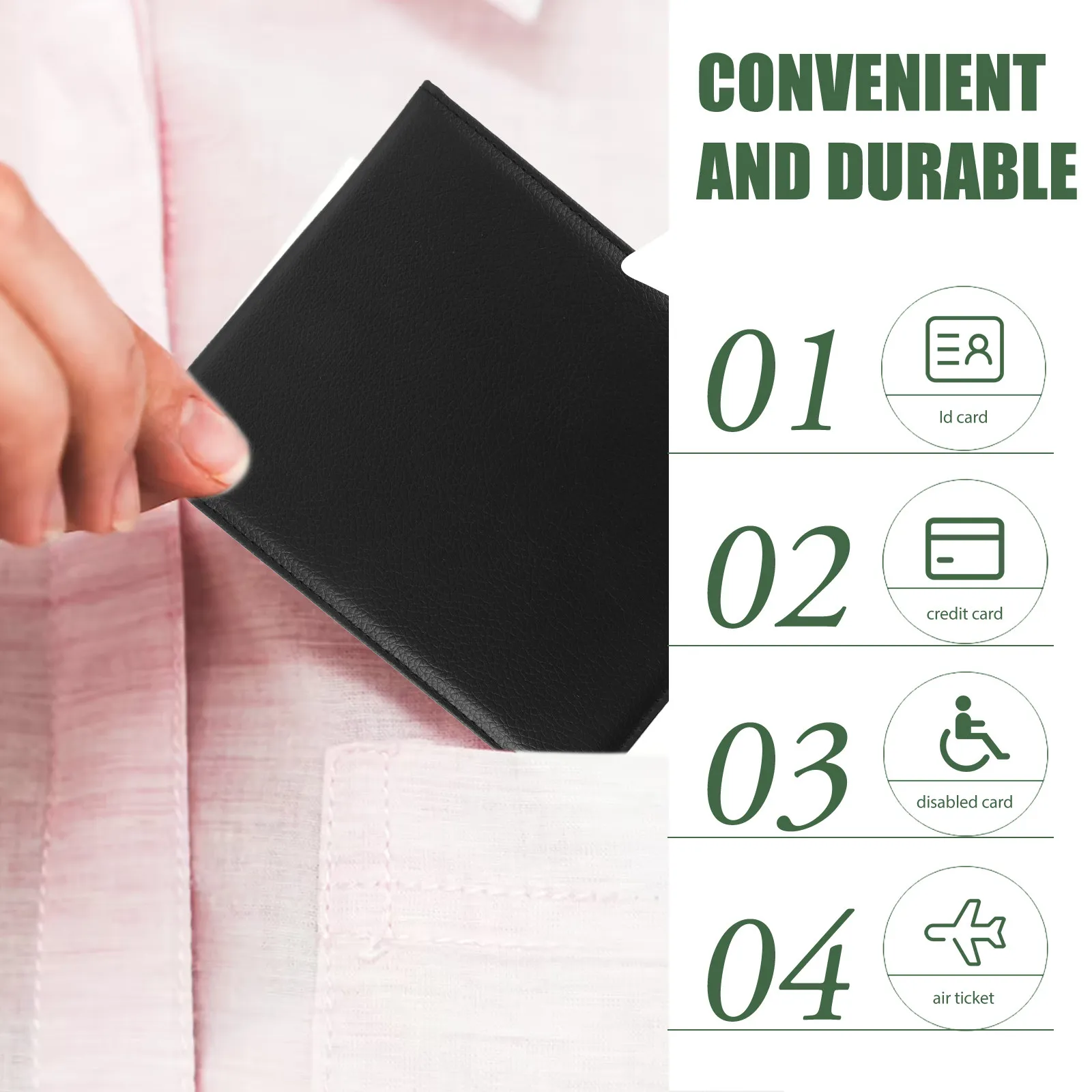 

Водонепроницаемый, маслостойкий, устойчивый к царапинам защитный чехол для удостоверений личности, кредитных карт, проездных билетов и других документов.